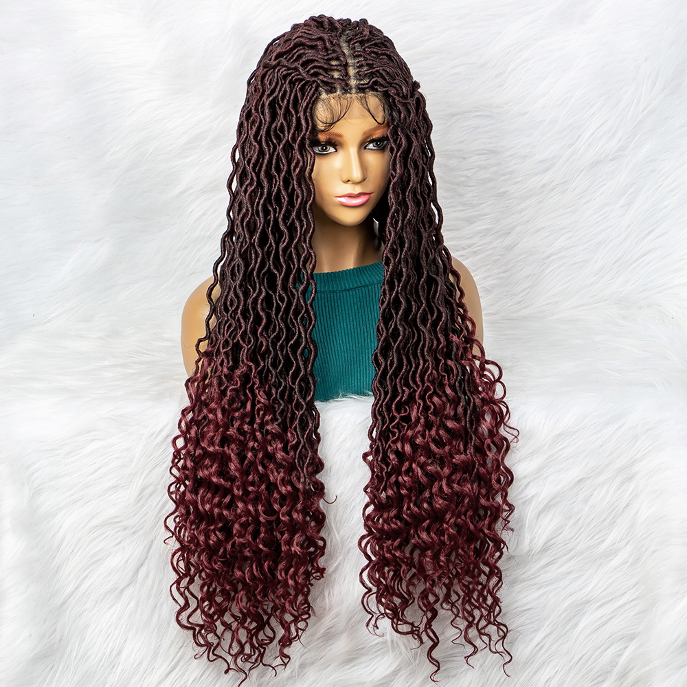 Burg Red Lace Front Wigs For Black Women Crochet Braids Long Box