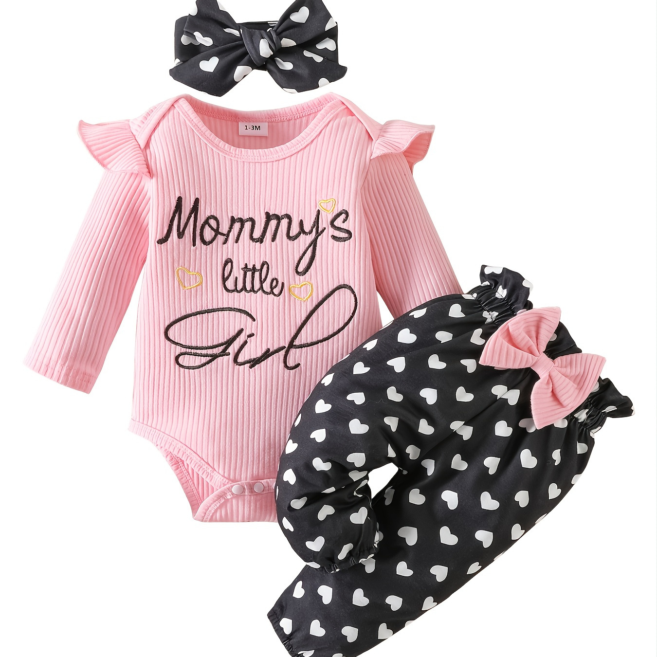 Baby Toddler Girls Cotton Long-sleeve Bodysuits Romper + Heart Pattern ...