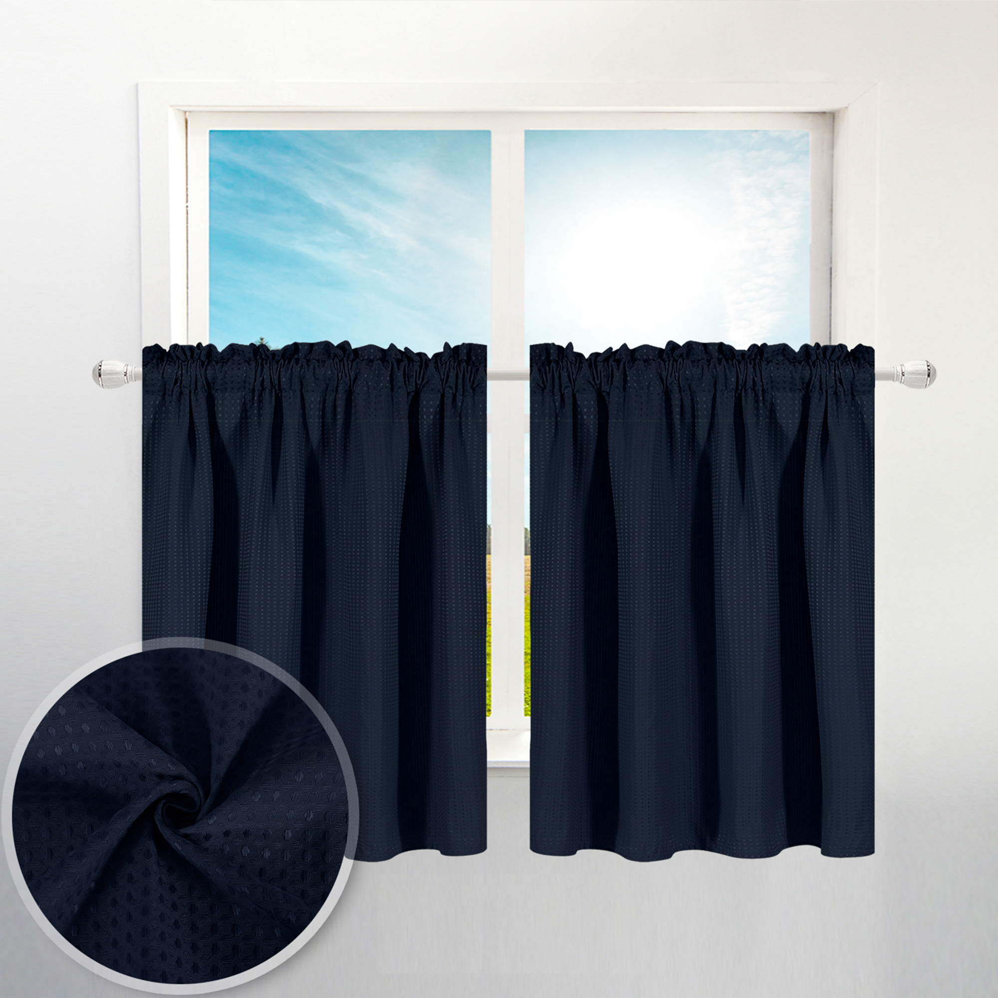 2pcs waffle weave   curtain bathroom small window curtain waterproof suitable for coffee shop and   set of 2 details 2