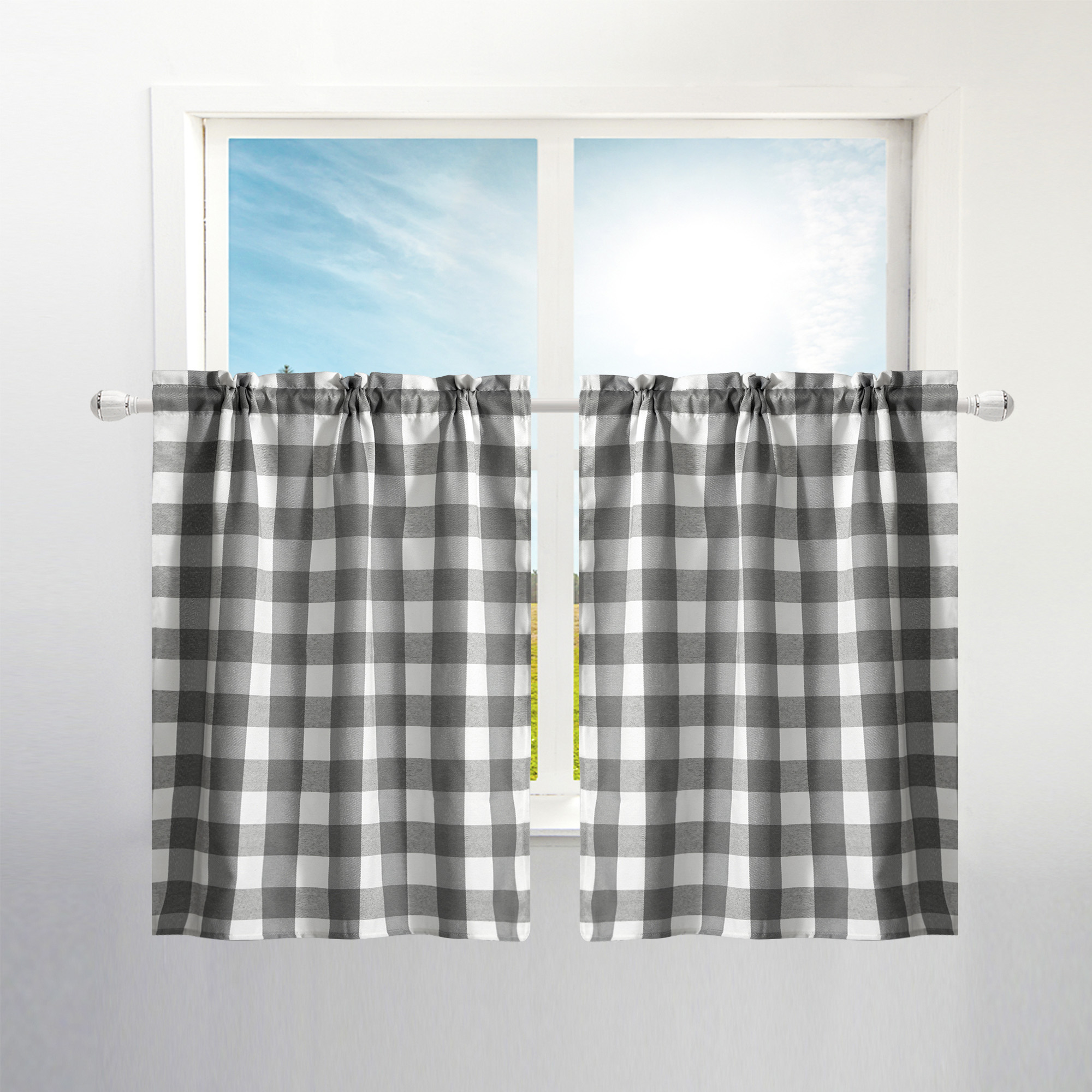 Buffalo Plaid Kitchen Curtains Valances Windows Black White Temu