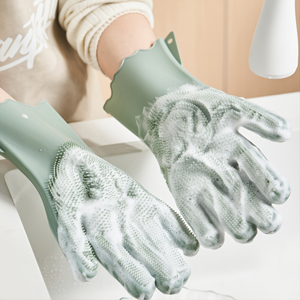 2Pcs/Pair Magic Dishwashing Gloves with Scrubber, Silicone