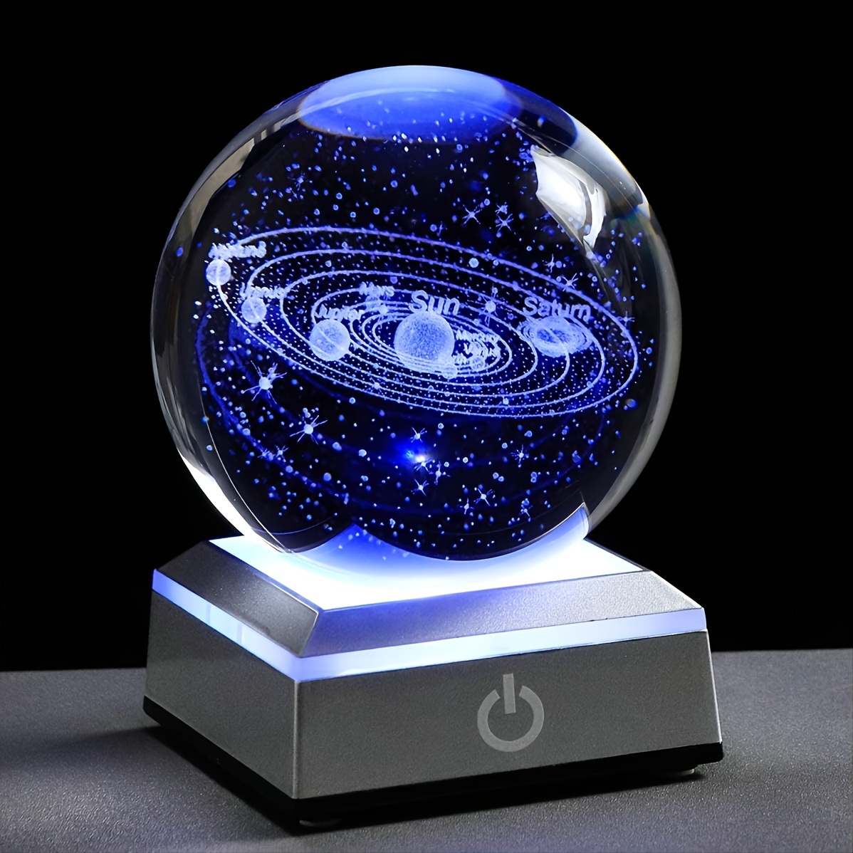 1pc LEDベース付き 小型3D ソーラーシステム クリスタルボール、ホームデコレーション用のナイトライト、子供や天文学愛好家へのギフトに最適