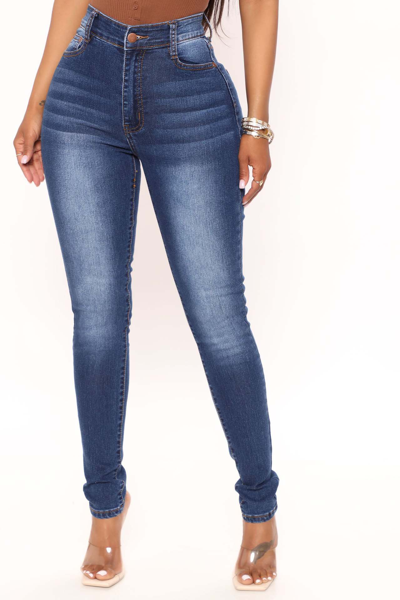 Women's High Waist Stretch Denim Trousers, Casual Skinny Jeans In Dark