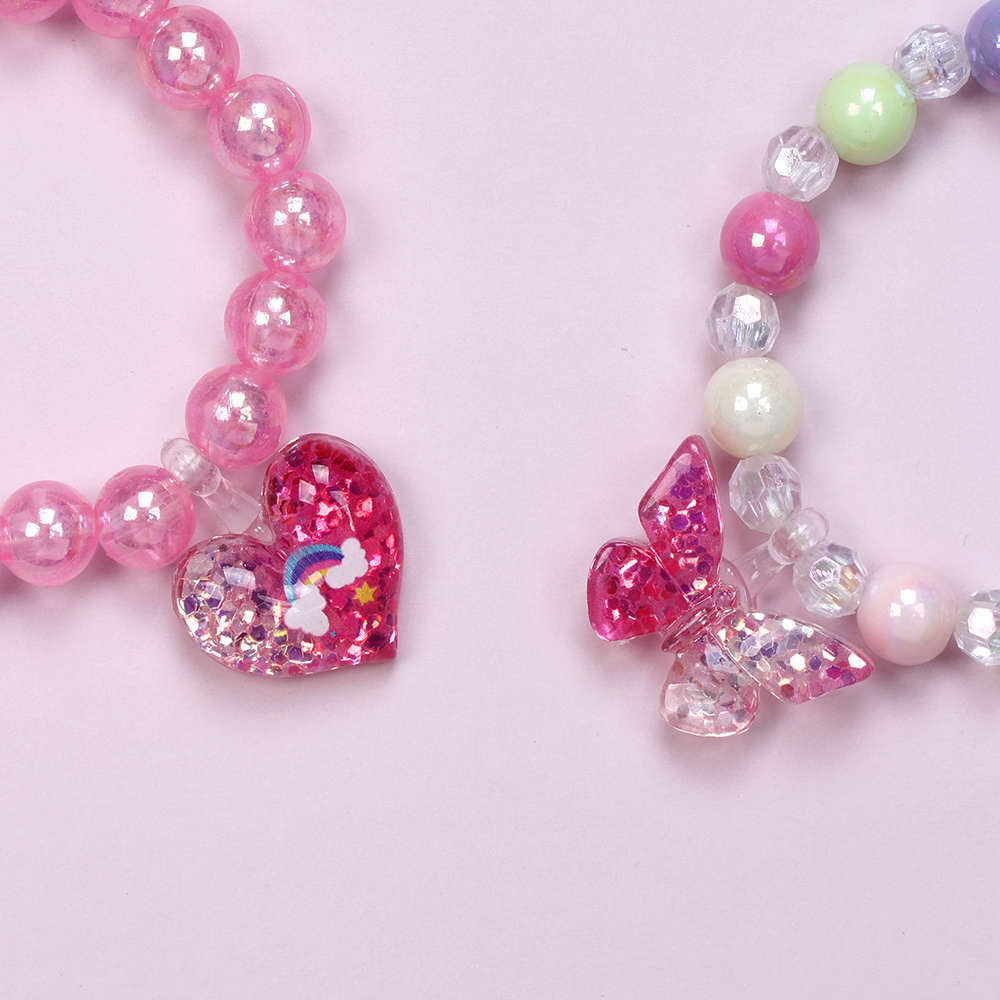 Multicolor Heart Bead Bracelet Set Pink