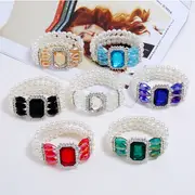 luxury wrap bracelet shiny synthetic gems with three rows faux pearls beads bracelet party clothing accessories details 7
