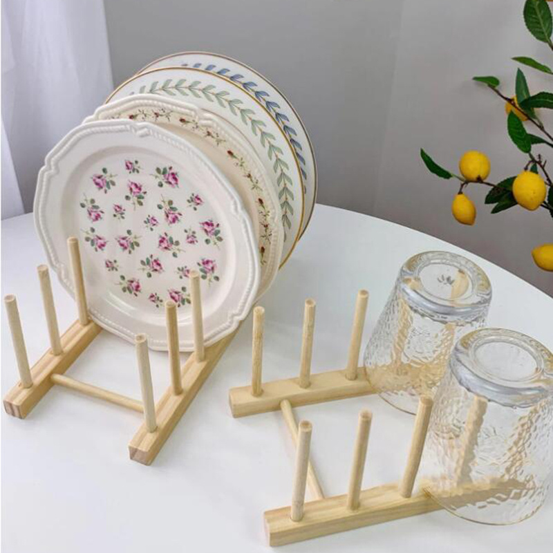1pc Wooden Dish Drying Rack Plate Bowl Rack 8.26in X 5.11in X 4.33in