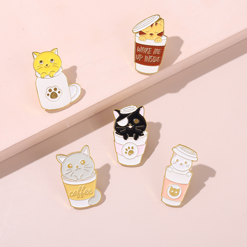 Coffee Cat Pin — Cat Cafe Enamel Pin by boygirlparty