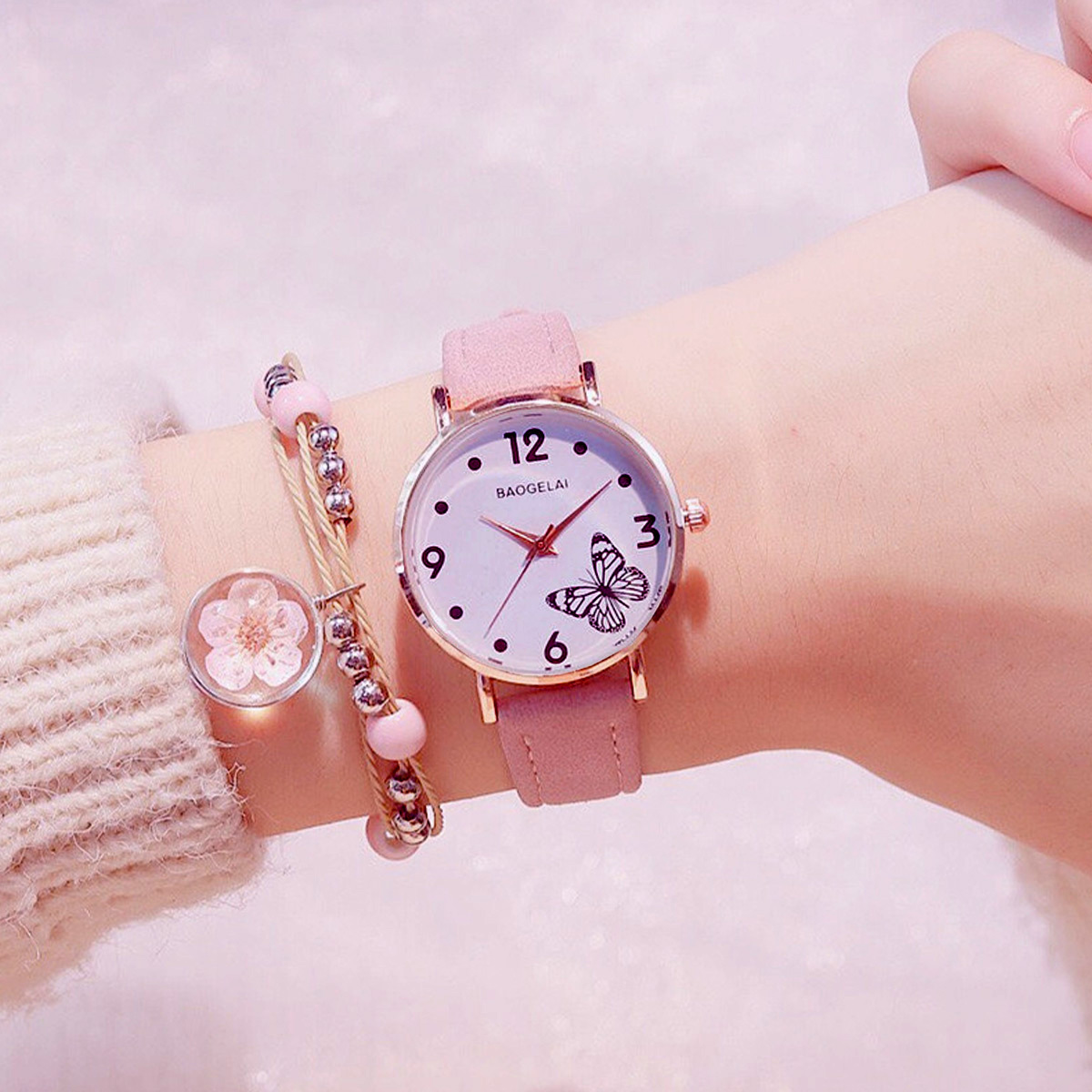 Simple Quartz Watch + Cherry Handle 2pcs Set