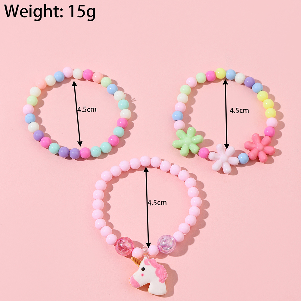 3pcs Girl Unicorn Pendant Multi-Colored Beaded Bracelet Set for Children,Temu