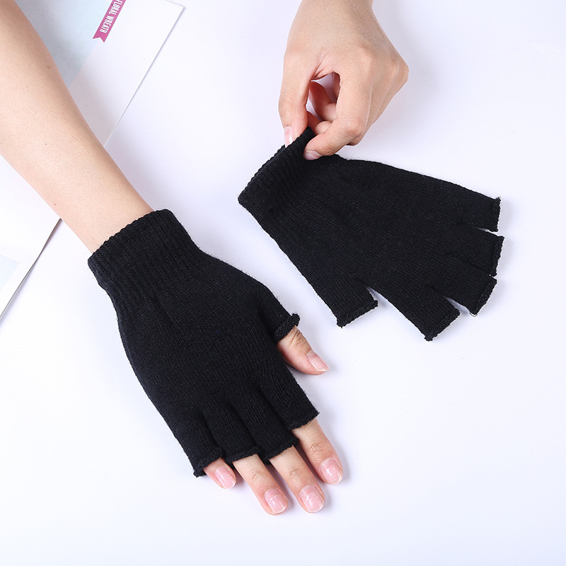 [mGAOW] guantes de medio dedo para hombre, negro, tejido elástico,  elástico, sin dedos, invierno, IEEF