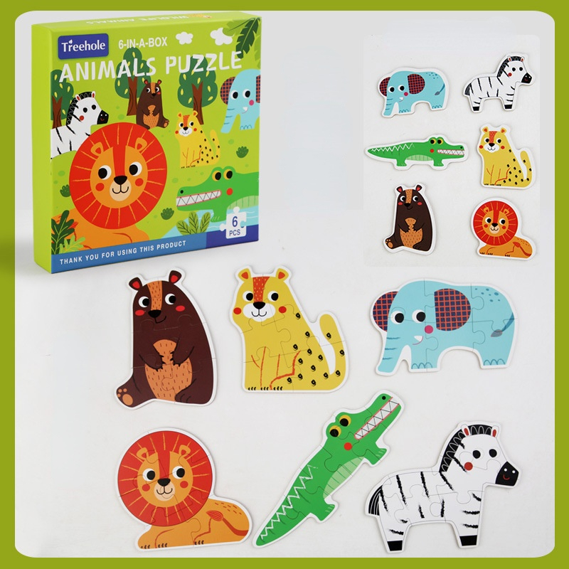 Mini formato 15 * 10cm Puzzle di legno giocattolo per bambini puzzle 3d di  legno per bambini Bambino Cartone animato Puzzle animale / traffico  Giocattolo educativo