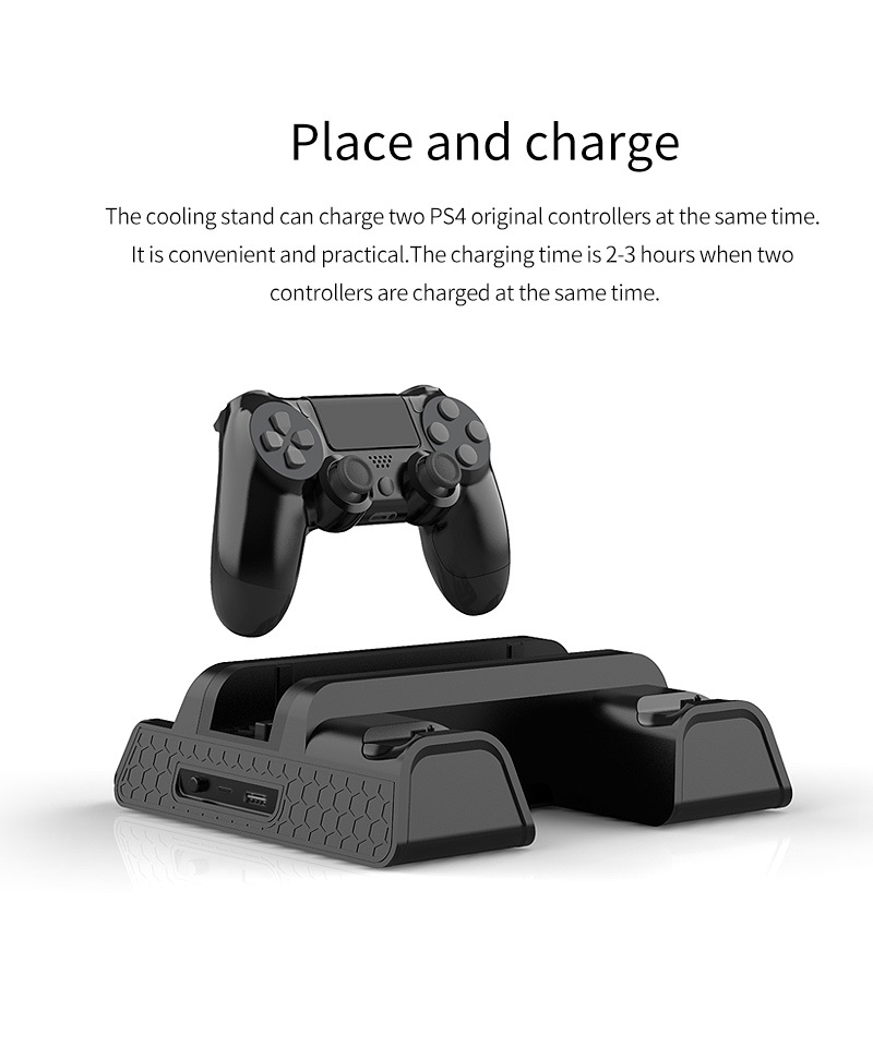 Vertical Stand for PS4/PS4 Slim/PS4 Pro - Cooling Fan with PS4 Charger  Controller Charging Station with Game Storage (Black)