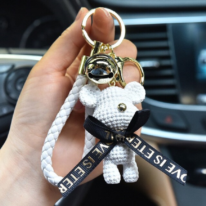 Cute Bear Key Chain Resin Bow Bell Rabbit Keychain Weaving Fashion Doll Bag  Pendant Holiday Car Key Ring For Girls Gift - Temu