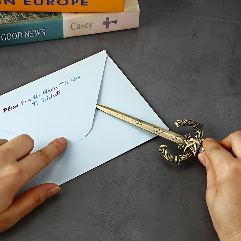 Metal Letter Opener, Retro Envelope Opener Knife Envelope Slitter Antique  Design Hand Cutter Blade for Home Office Gift(Bronze) 