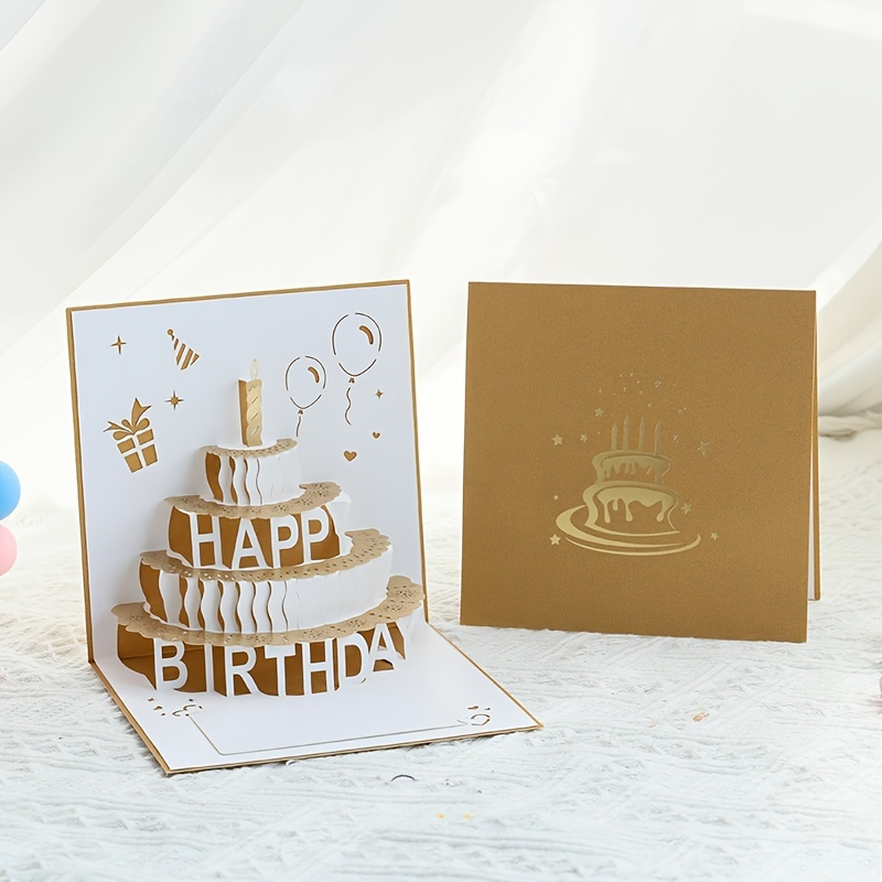 

1pc 3d Happy Birthday Greeting Card, Niche Bronzing Foldable Birthday Gift Blessing Cake Holiday Card, Pop Up Greeting Card, Pop Up Card