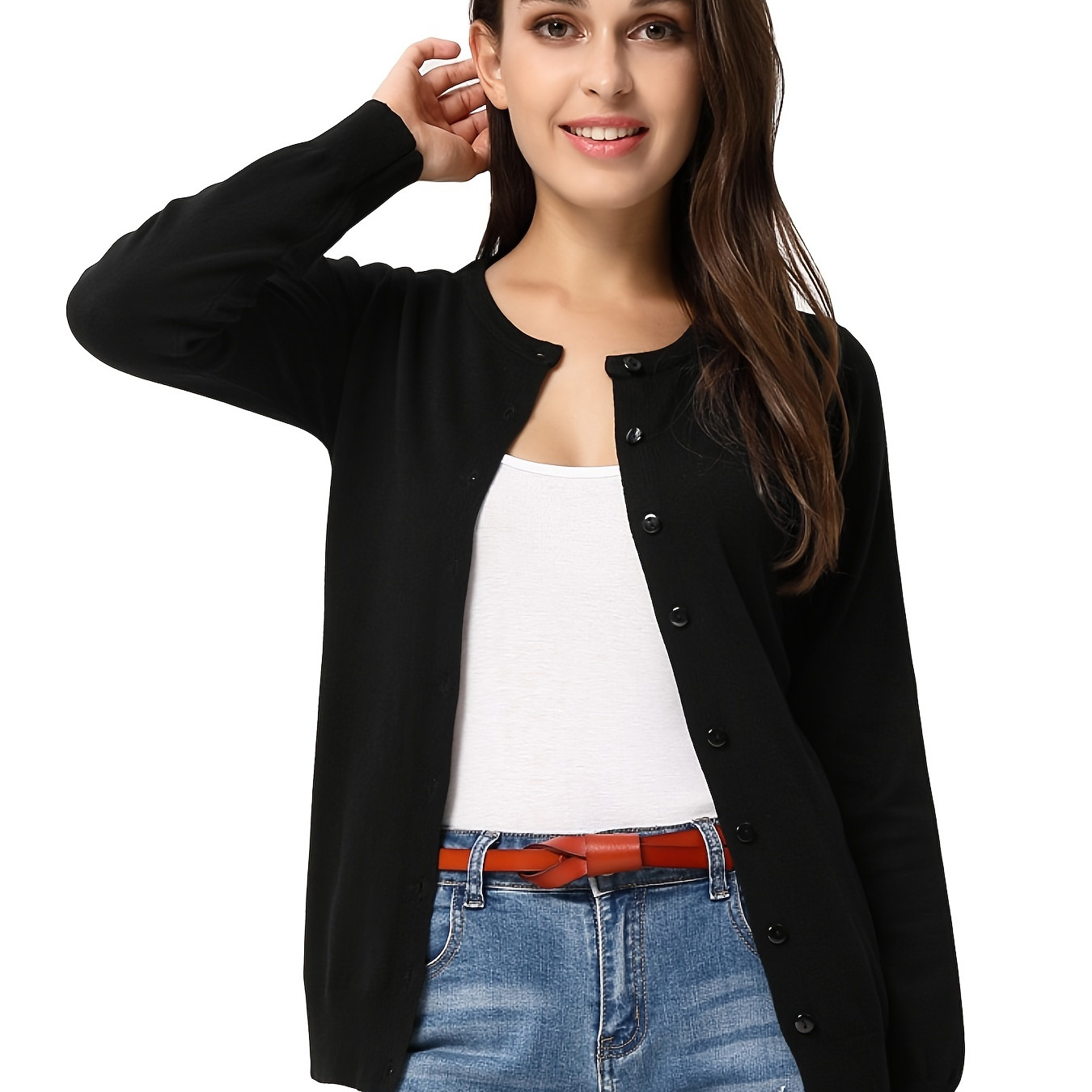 Round Neck Loose Cardigans, Casual Long Sleeve Fall Winter Knit