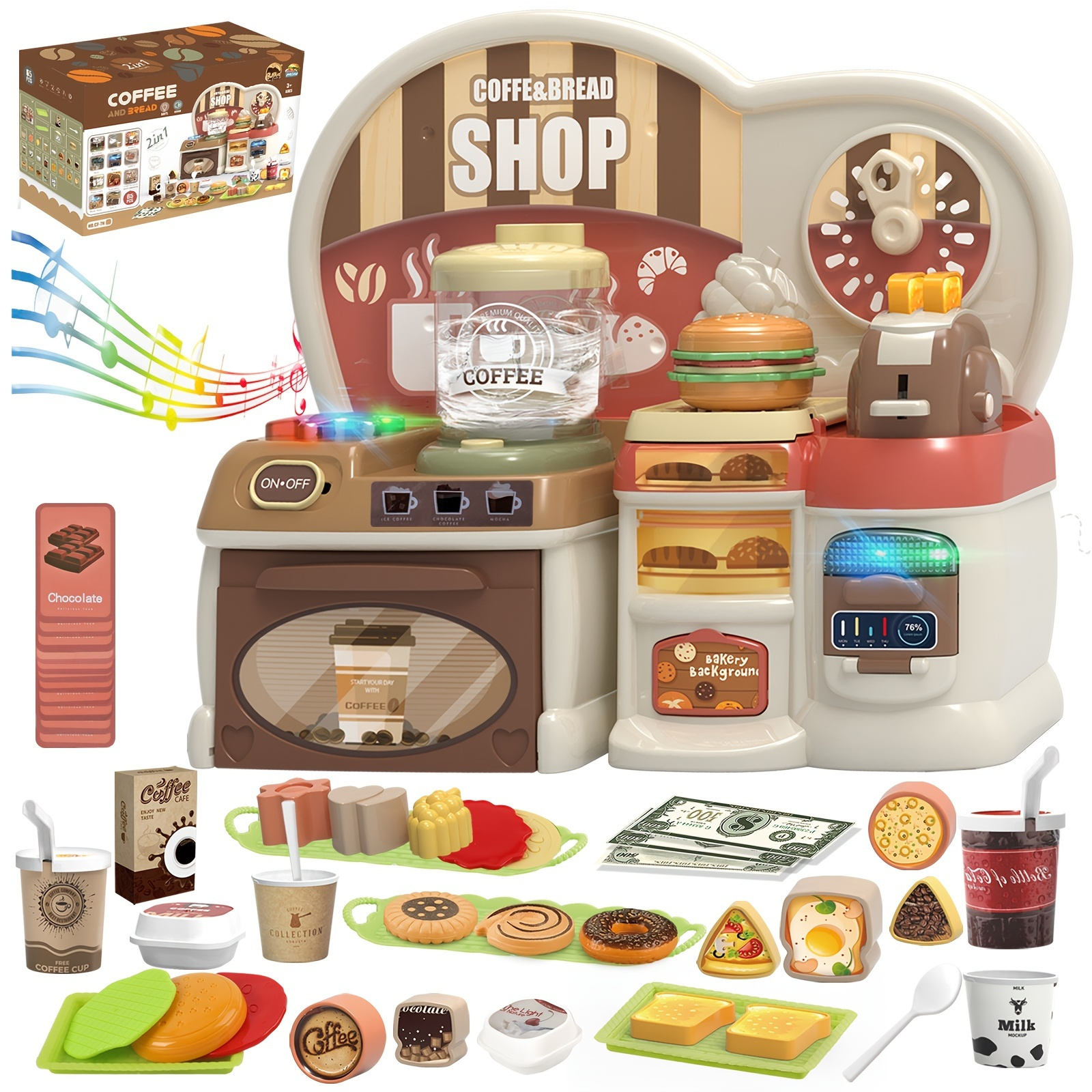 Kitchen Playset Coffee Maker Burger Shop Touch Screen - Temu