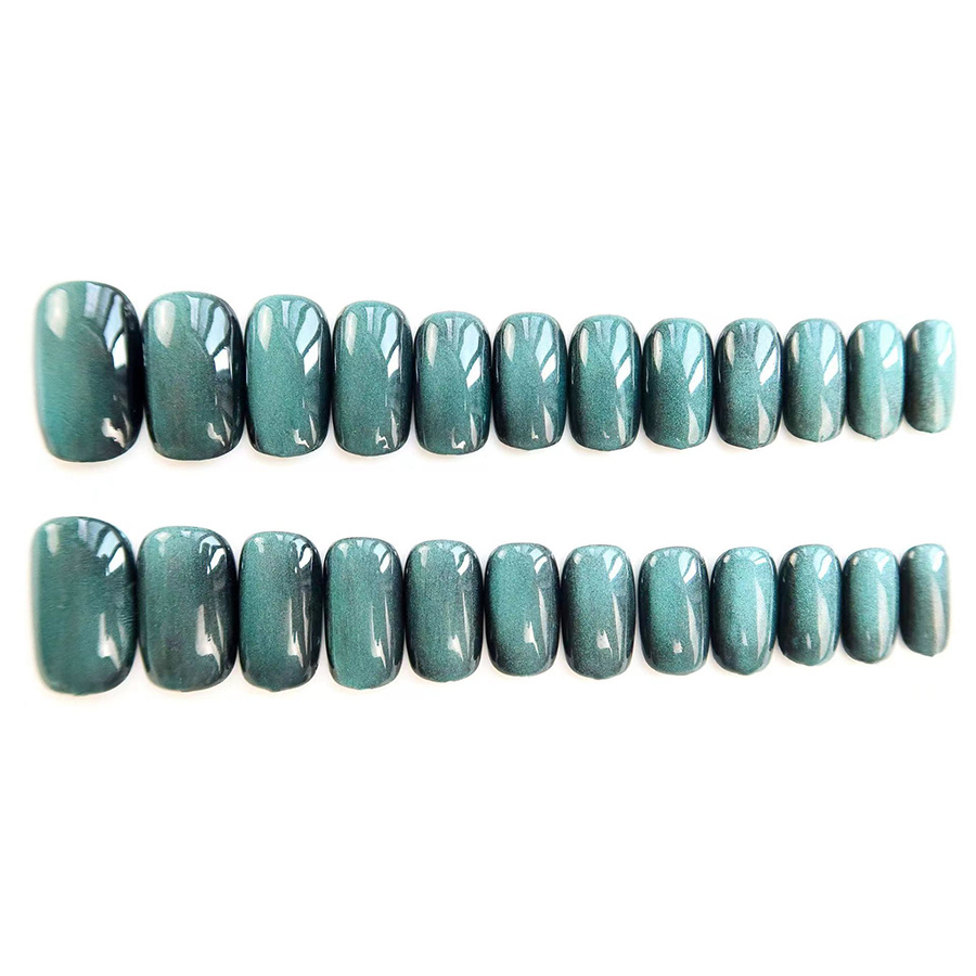 24 pcs st patricks day blue green cats eye fake nails full coverage press on acrylic tips details 4