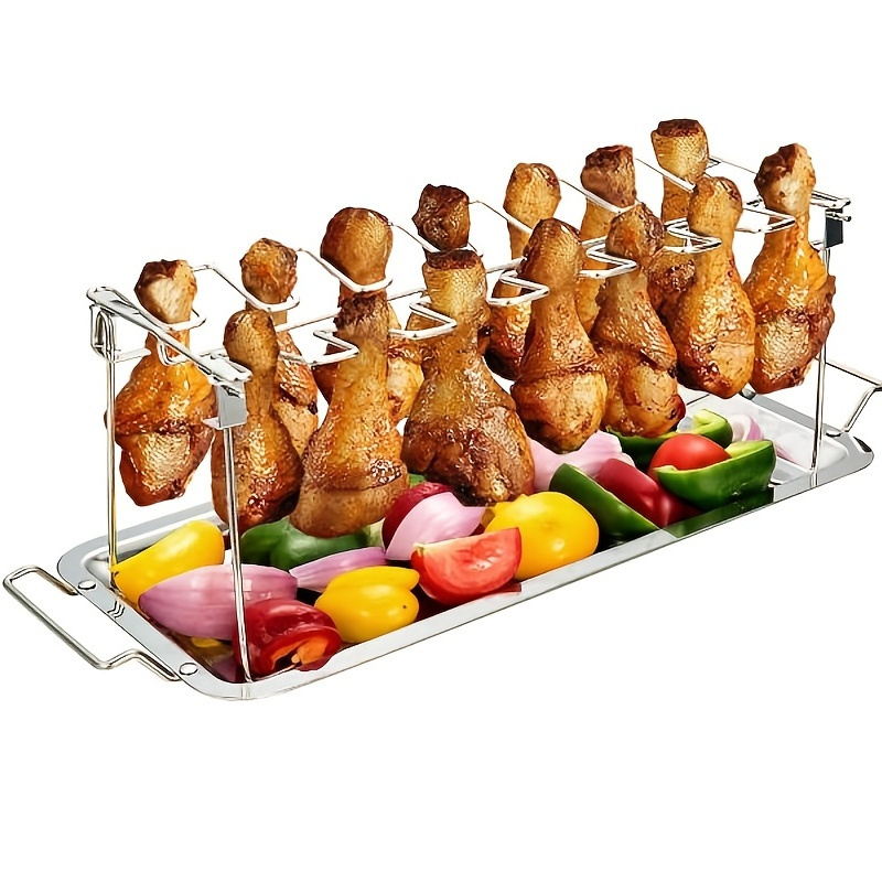 

14-slot Stainless Steel Chicken Leg Rack For Grilling & Smoking - Perfect For Drumsticks & Wings!