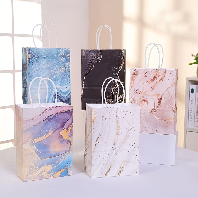 

5pcs Marble Pattern Kraft Paper Gift Bags - Perfect For Gifting & Decorating - 8.3*5.9*3.1inch/21*15*8cm