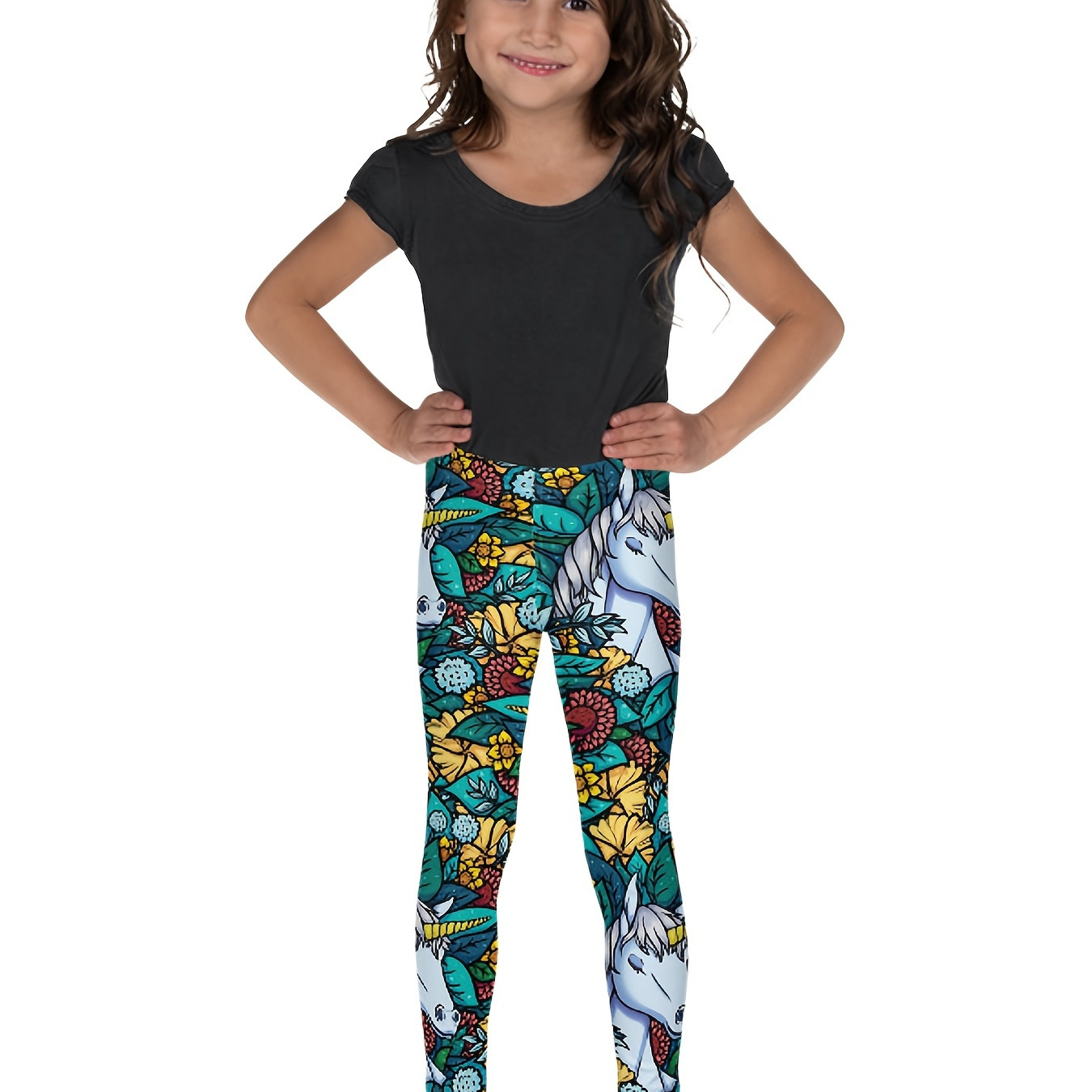 Girls Cartoon Unicorn Print Stretch Soft Leggings Elastic - Temu Canada