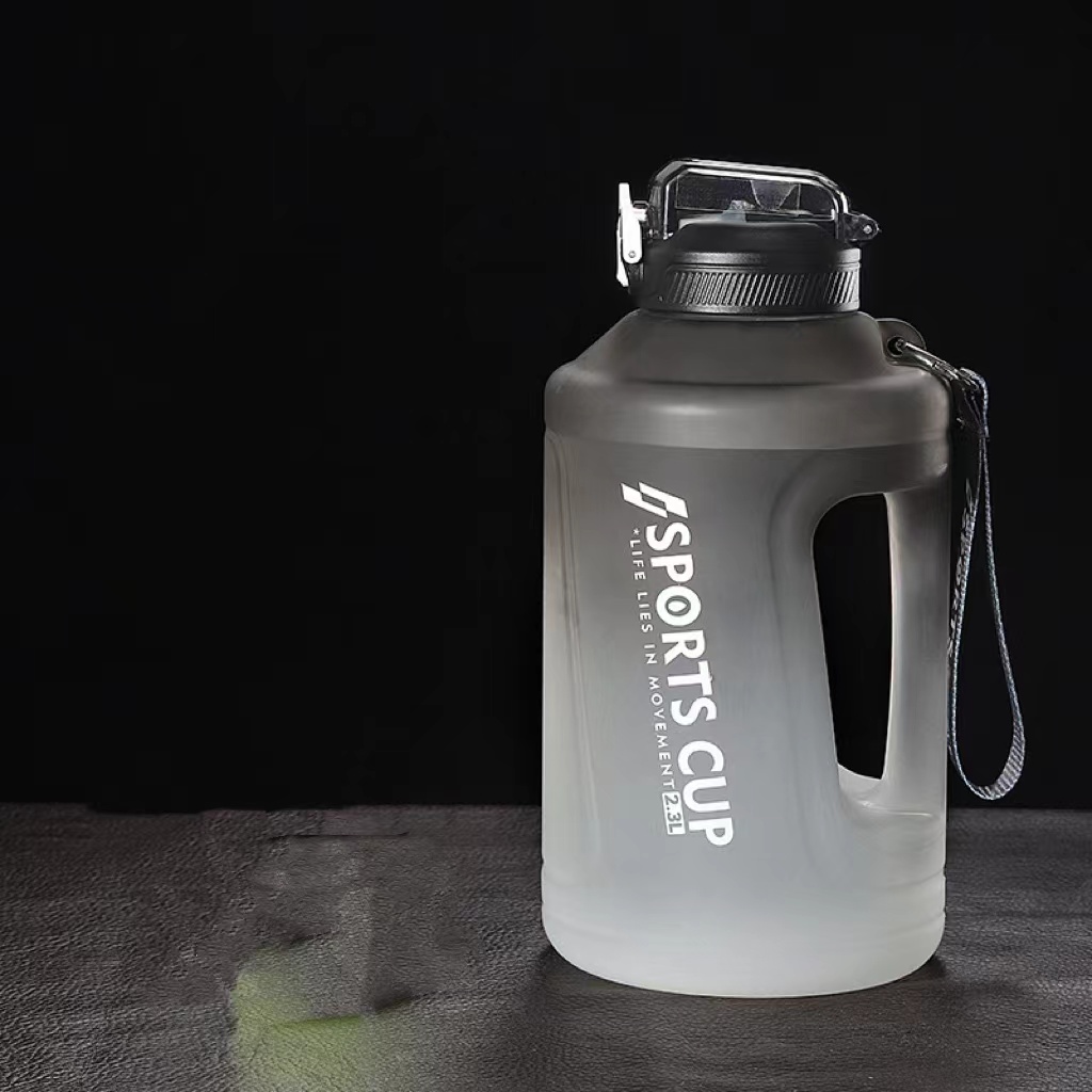 Sports Water Bottle with Time Marker BPA Free Water Jug 1000ml - Black White