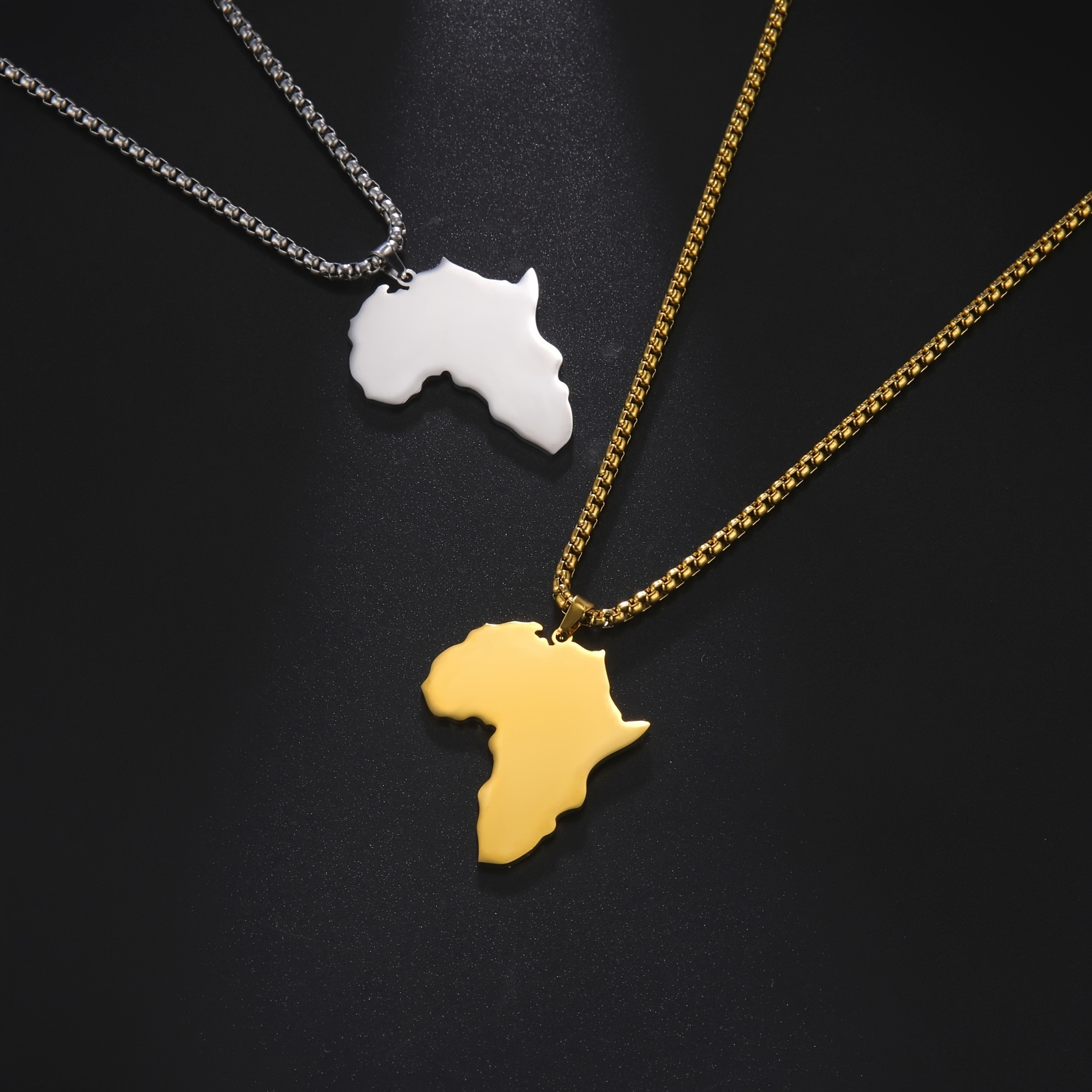 

1pc Cooltime 304 Stainless Steel Africa Map Necklace Men & Women Universal 18k Gold Plated Bleach-proof Chunky Box Chain Accessory White Golden