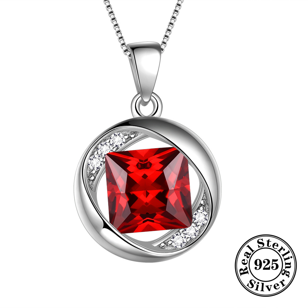 925 Sterling Silver Round Birthstone Necklaces Women Crystal Pendant *