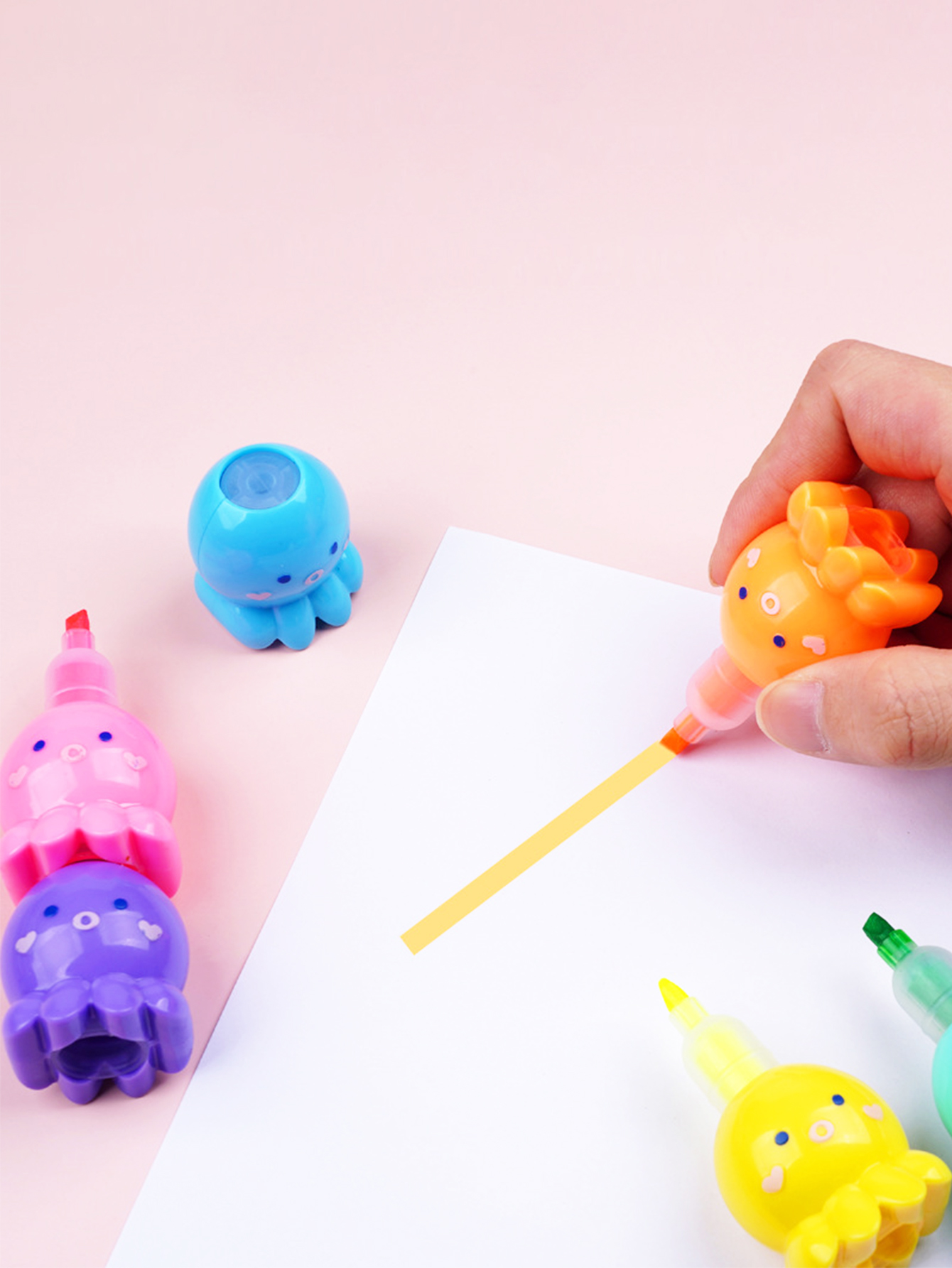 6 pack of small octopus shaped highlighters 3mm tip for vibrant colors details 3