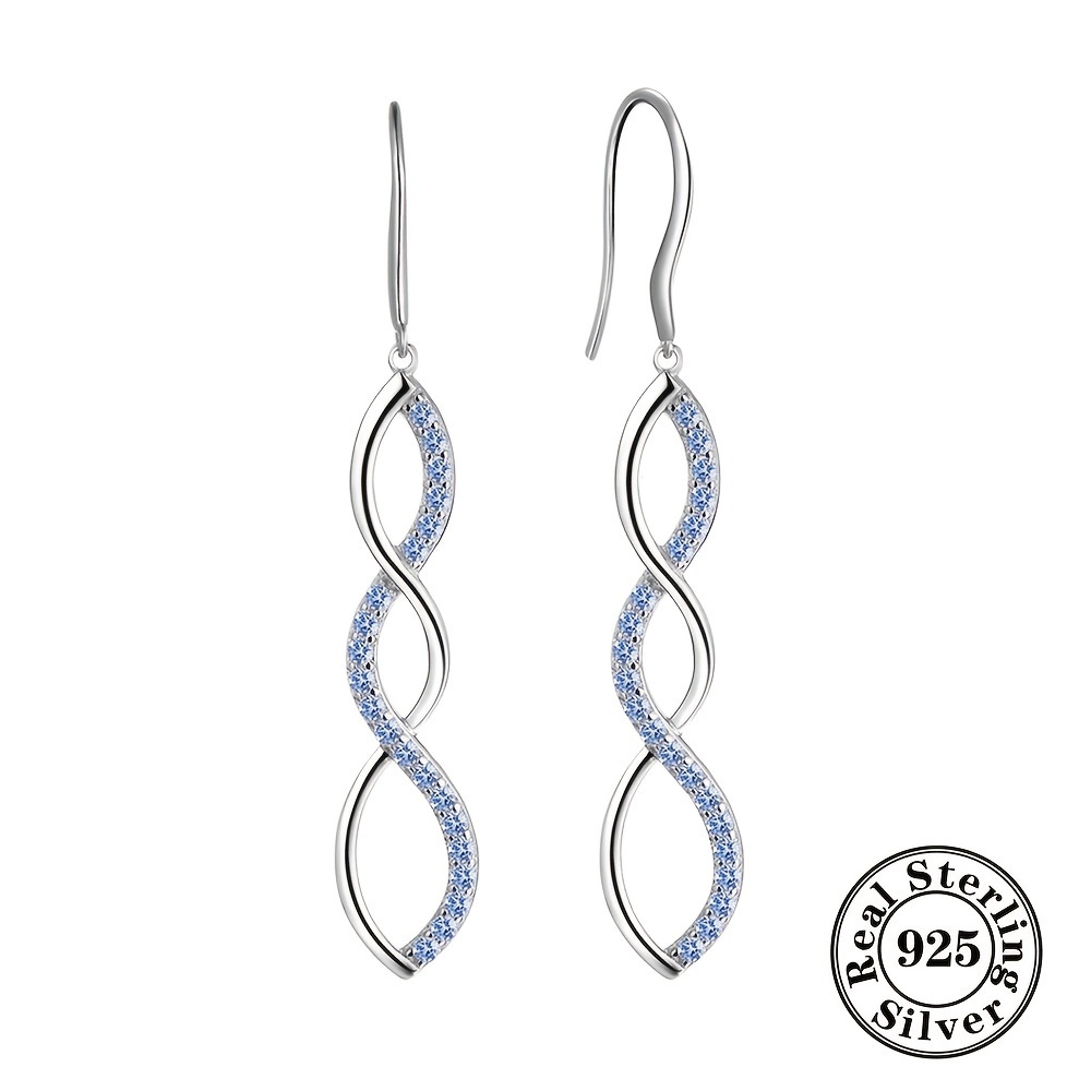 925 Sterling Silver Earrings Crystal Spiral Hook Earrings Birthstone Inifity Stone Women's Fashion Earrings,$12.49,free returns&free ship,Temu