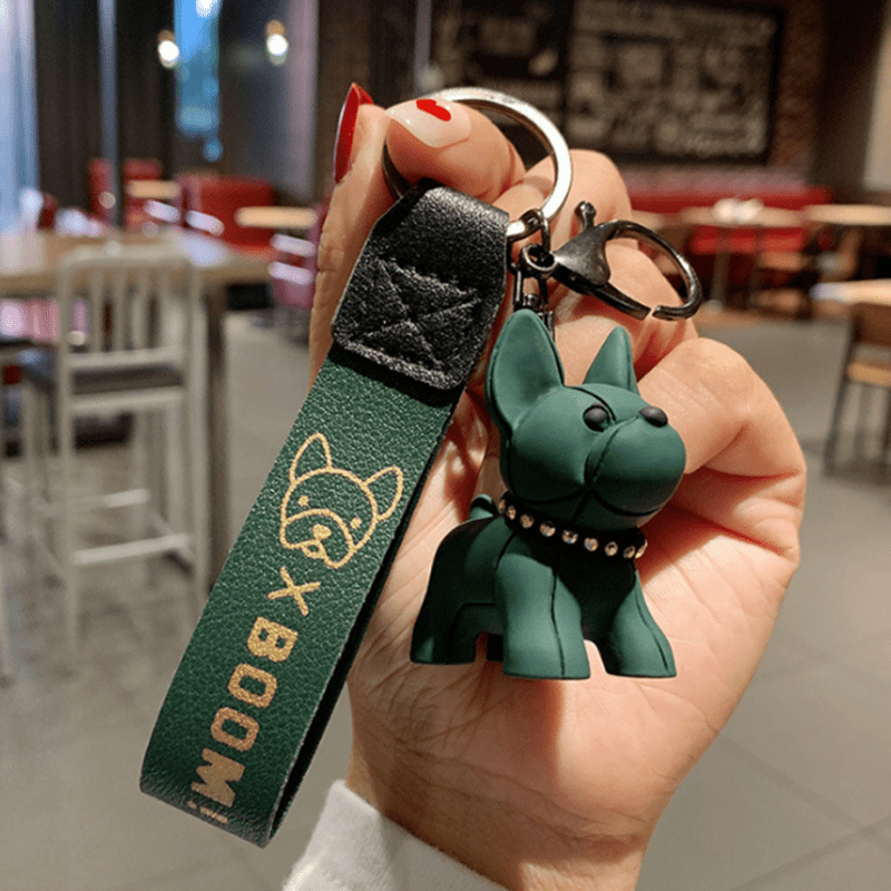 Cute Punk French Bulldog Keychains Pu Leather Dog Key Ring For