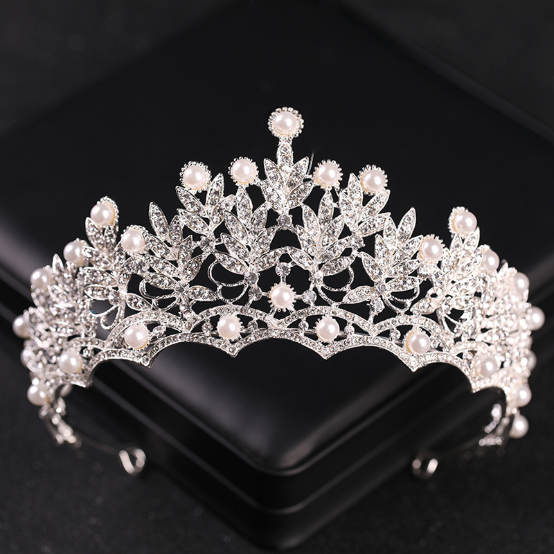 Oversize Pearl Rhinestones Leaves Bridal Tiara Wedding - Temu