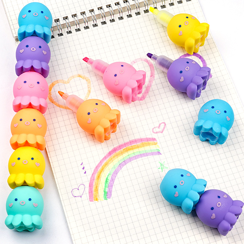 6 pack of small octopus shaped highlighters 3mm tip for vibrant colors details 0