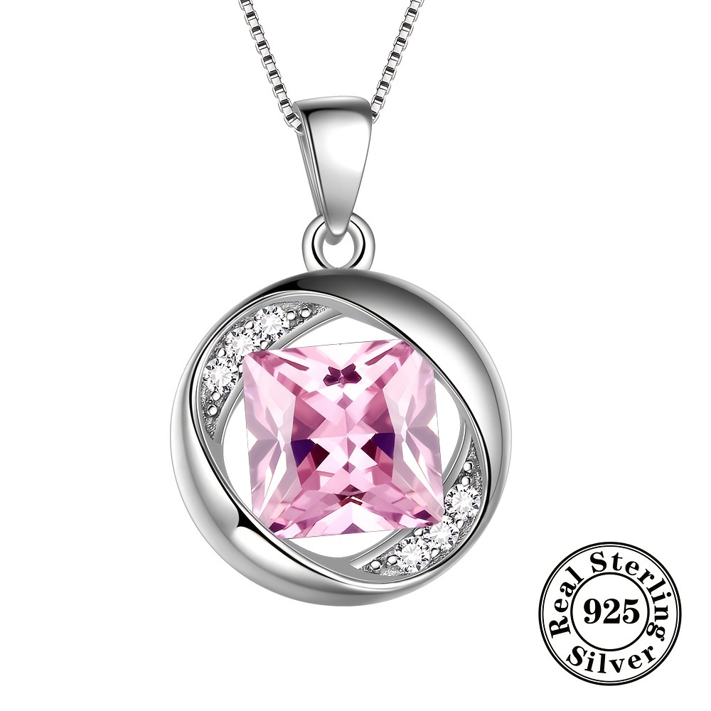 925 Sterling Silver Round Birthstone Necklaces Women Crystal Pendant Cubic  Zirconia Jewelry