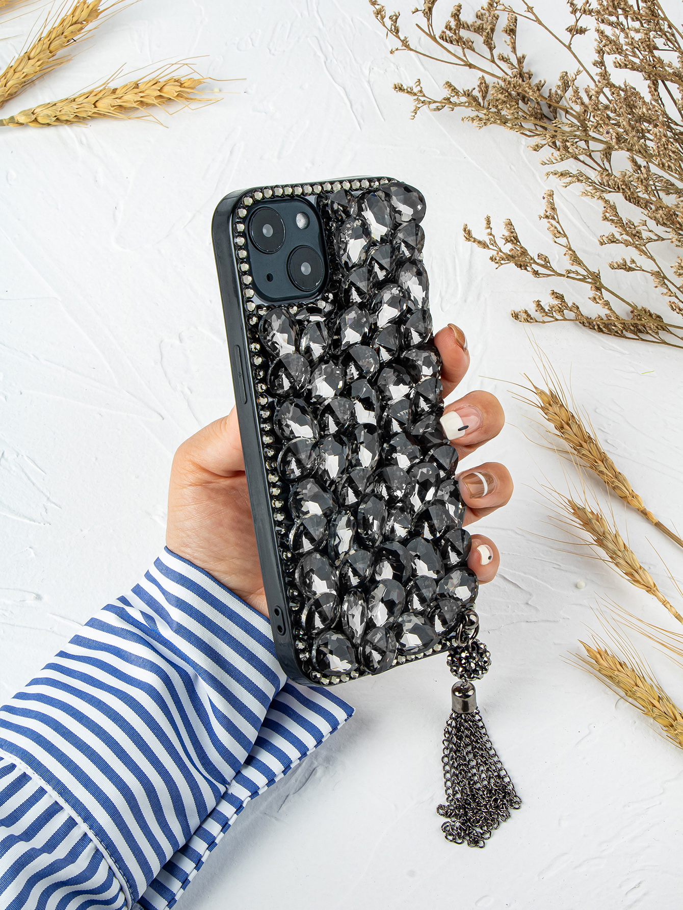 Black Ditsy Rhinestone Phone Case For Iphone11 Iphone 12 Temu