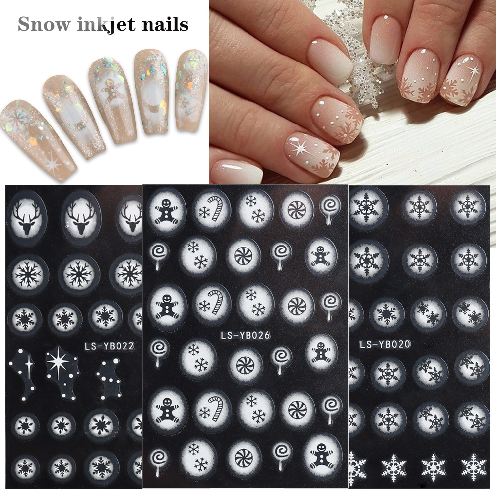 Christmas Nail Airbrush Stencils Snowflake Nail Airbrush Stickers Xmas  Winter Snowflakes Reindeer Snowman French Tip Stickers