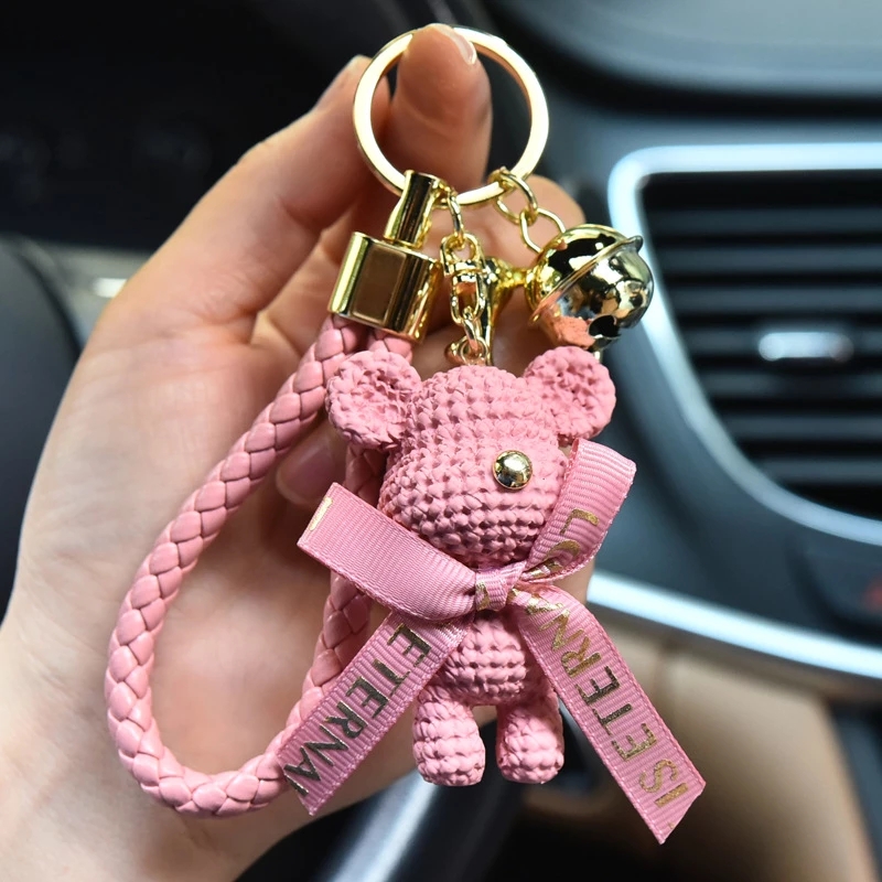 Luxury Keychain with Bear Lanyard for Bag Luggage Car Keys Chain with Bear | Designer Keychain | Stylish Leather Key Chain with Bear Cute