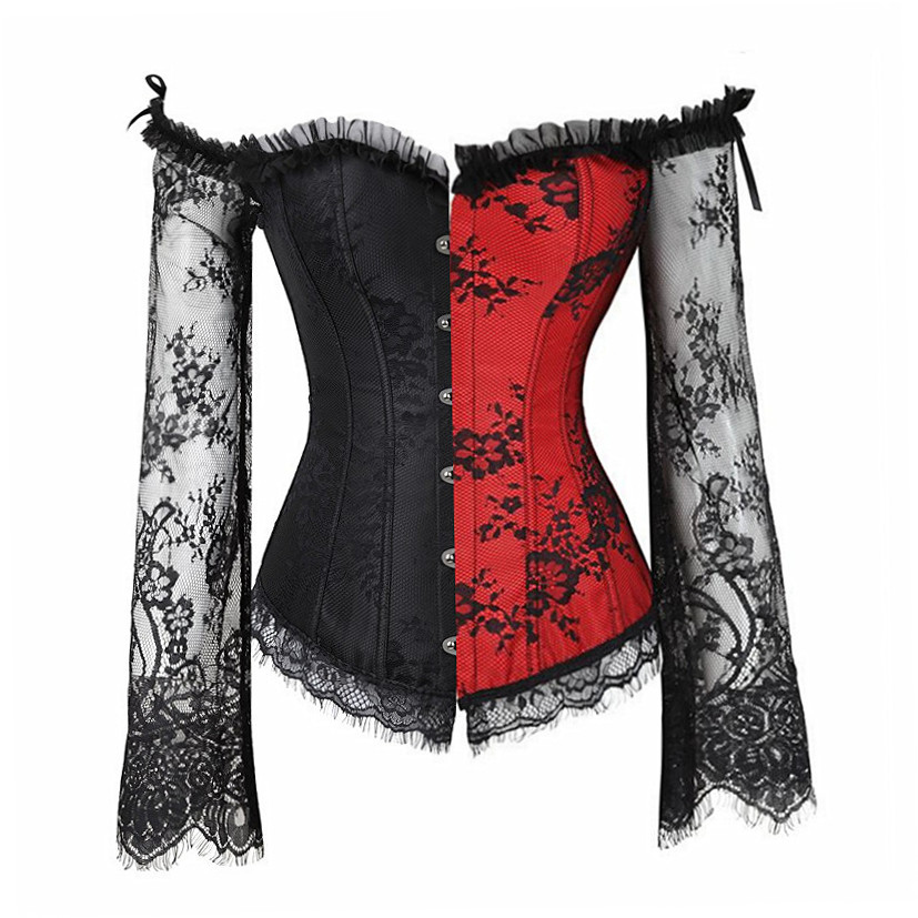Gothic Black Flounce Sleeve Corsets Sexy Bow Bustier - Temu