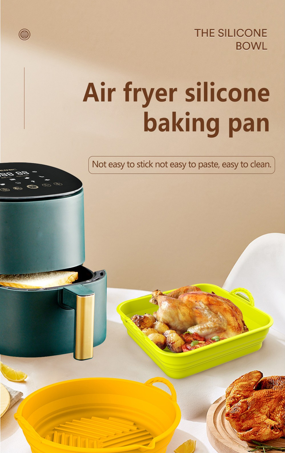 Air Fryer Silicone Pot, Air Fryer Oven Accessories, Not Discoloring, Easy to Clean, Silicone Air Fryer Liners Square 8 inch Food Safe Reusable Air