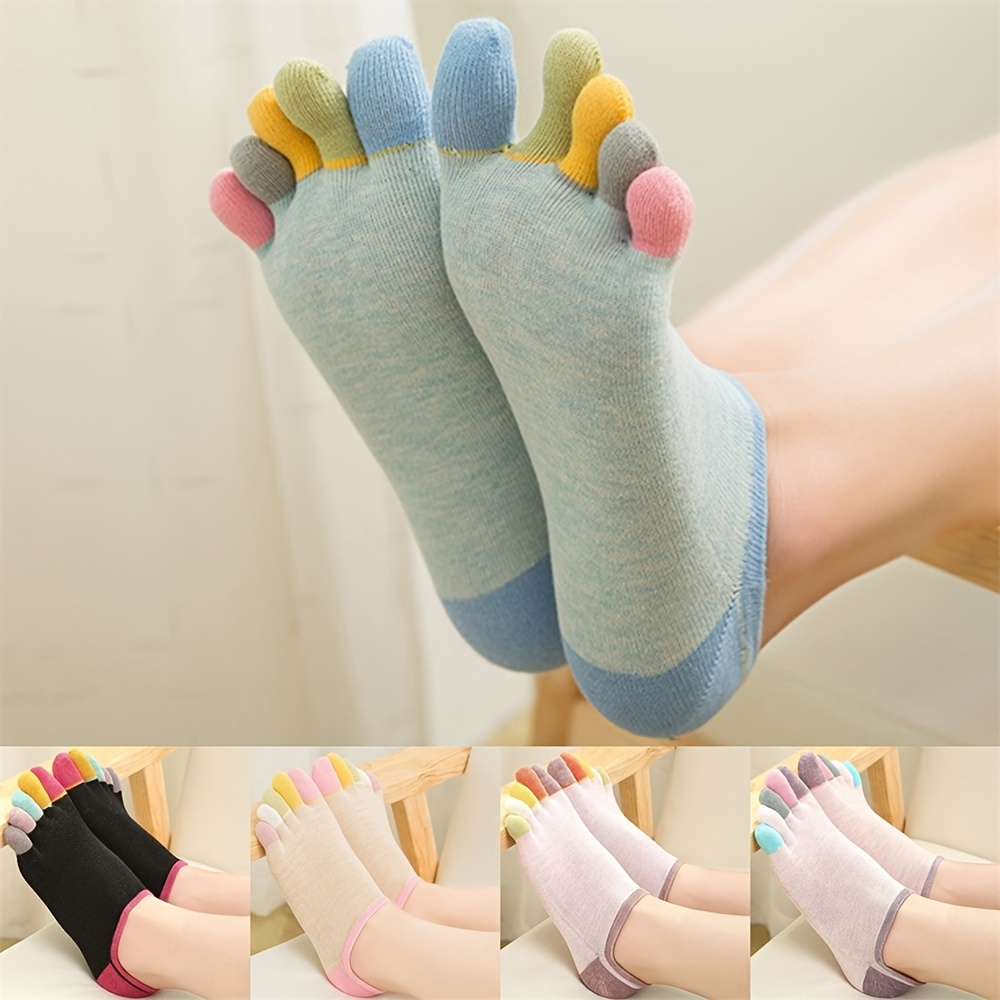 5/3/2/1 Pairs Womens Five Finger Toe Socks Crew Sports Solid Color Causal  Sock