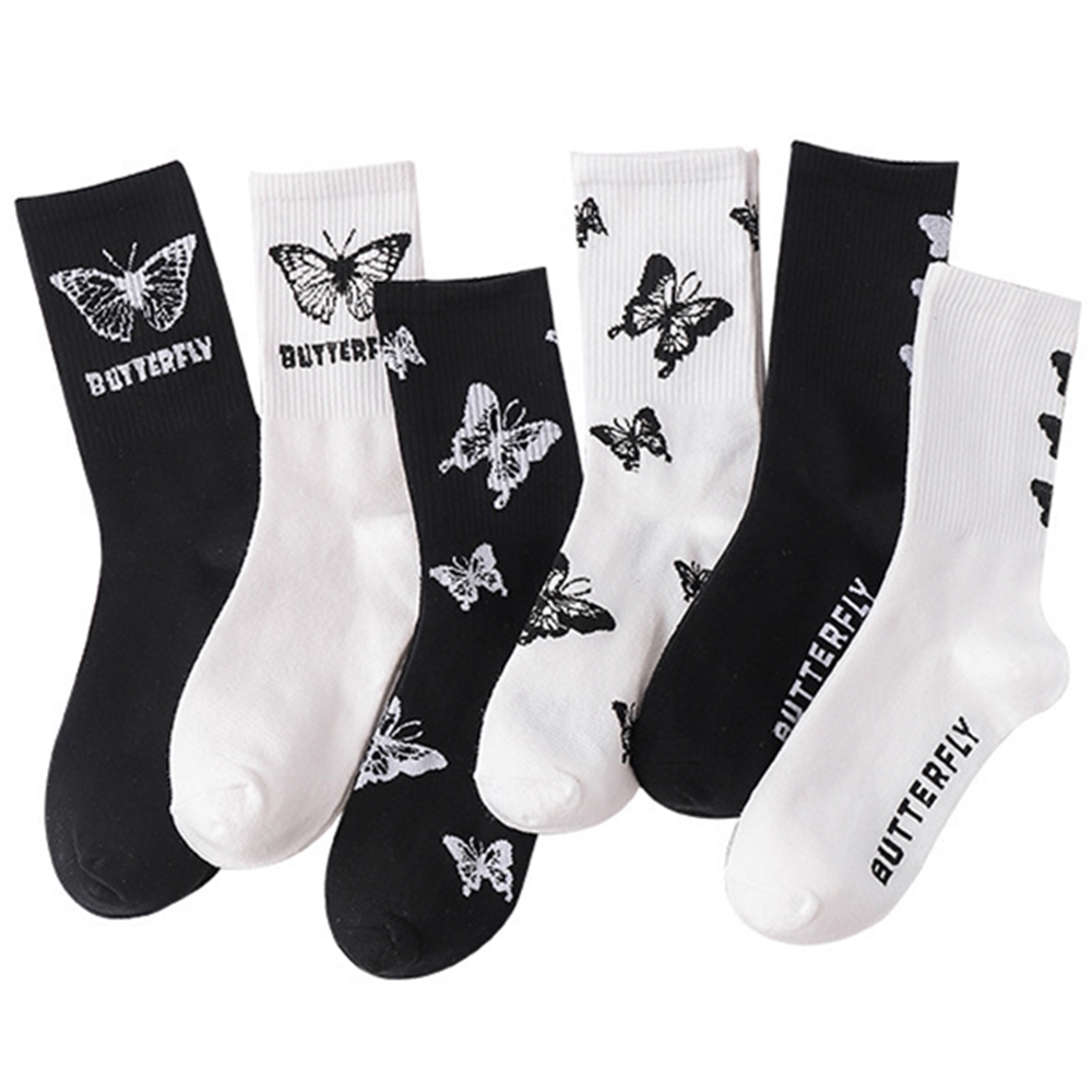 6 Pairs Women Socks Cotton Sock Novelty Butterfly Sock Cute Casual Socks  Women's Crew Socks Boots Socks Women's Multicolor Casual Breathable Socks  Chr