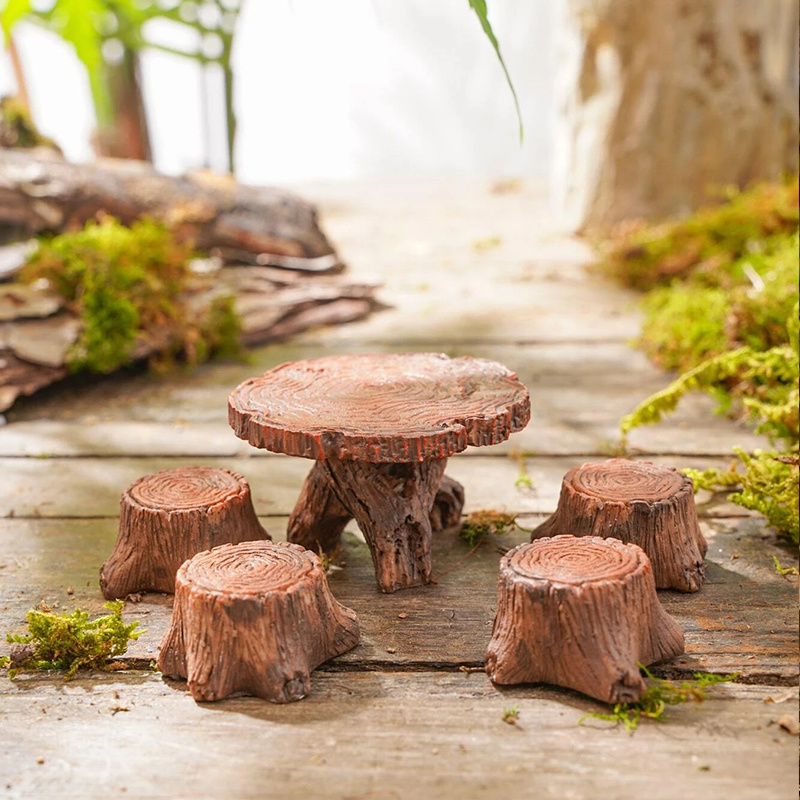 A Set of 5pcs Fairy Garden Accessories Miniature Chairs, Table and