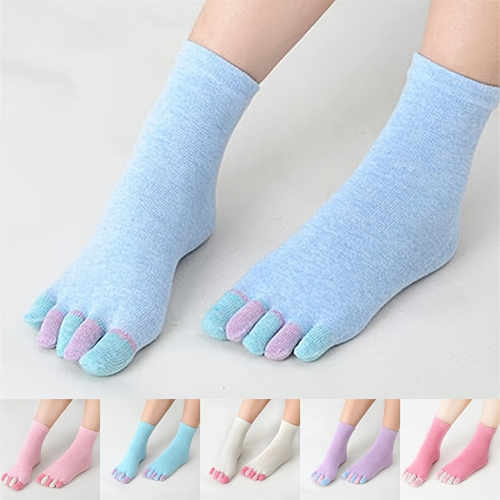 5/3/2/1 Pairs Womens Five Finger Toe Socks Crew Sports Solid Color Causal  Socks♡