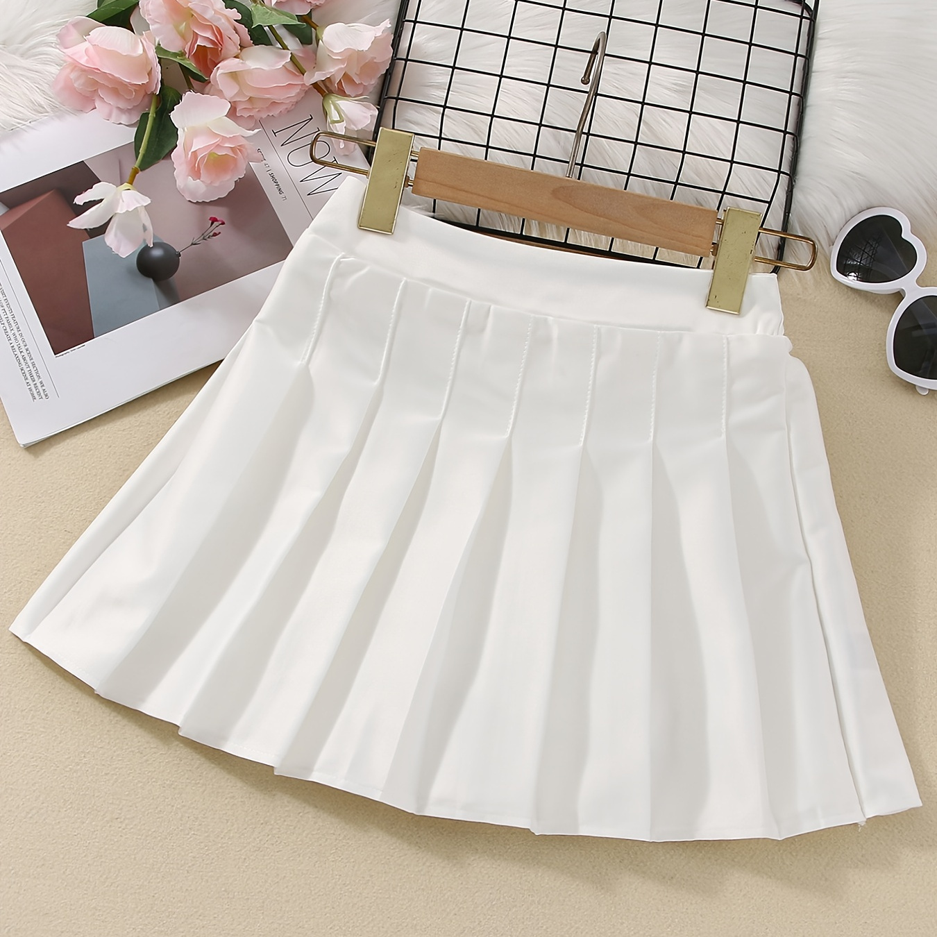 Girls Cute Solid Simple Pleated Skirt High Waist Skirts Uniform Costume ...