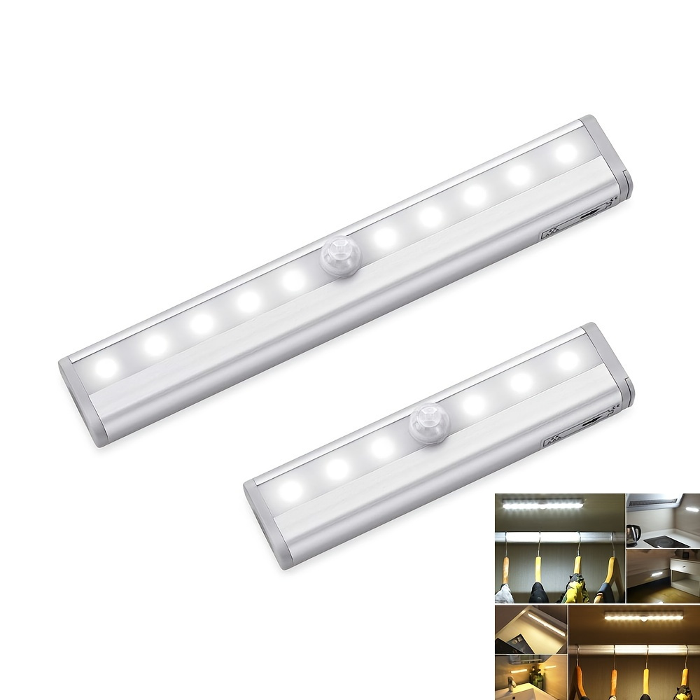 

1pc Under Cabinet Light Bar, 6/10led, Motion Sensor Closet Night Light, Battery Powered Magnetic Strip Shaped Light For Kitchen Closet, Uses 3 Aaa Batteries (not Included)