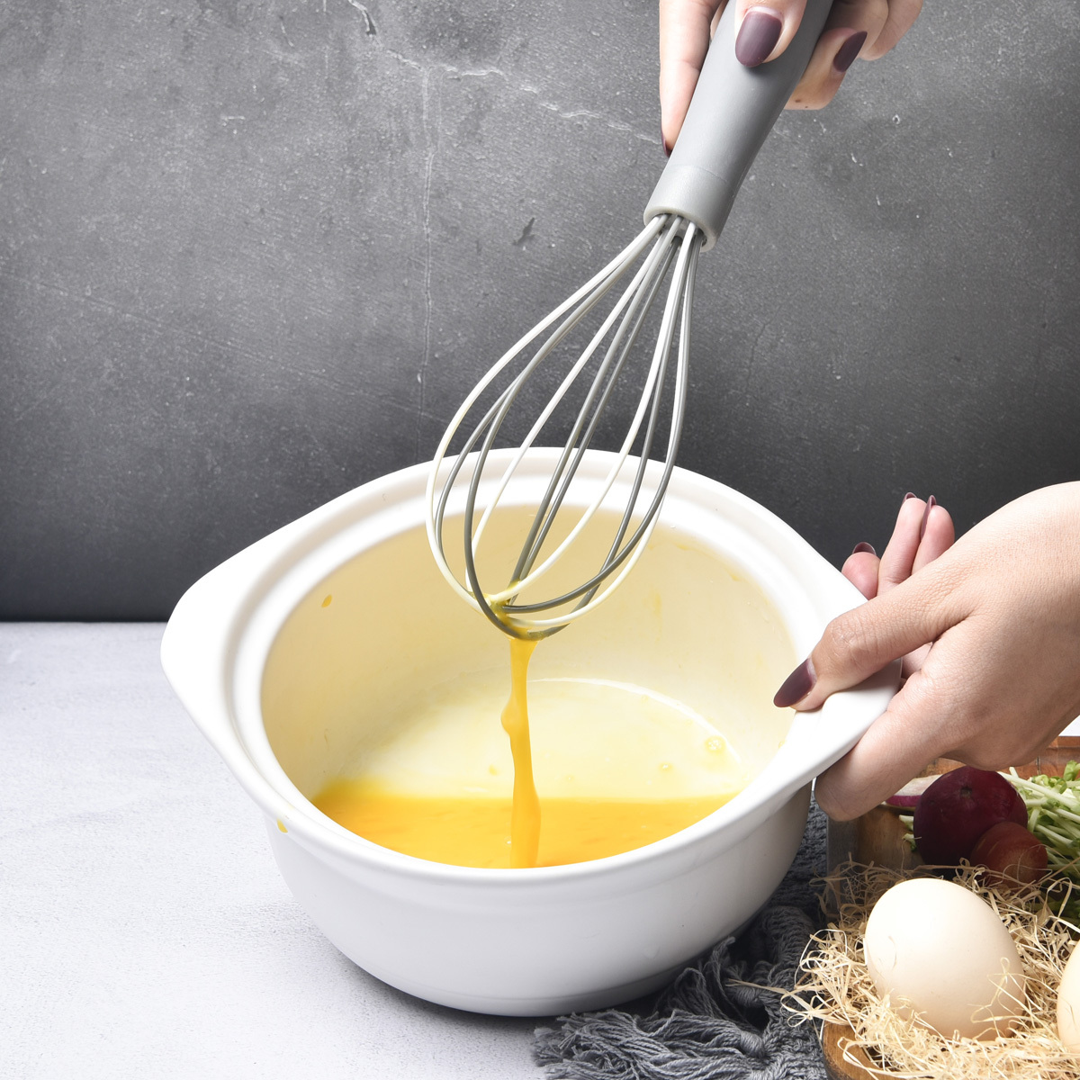 NiftyPlaza 8 inch Egg Beater Whisks Colored Silicone Mini Whisk Baking Blending Cooking Whisking Beating Stirring - Blue