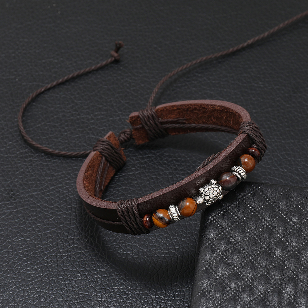 Men's Simple Vintage Turtle Head Handmade Leather Bracelet - Temu