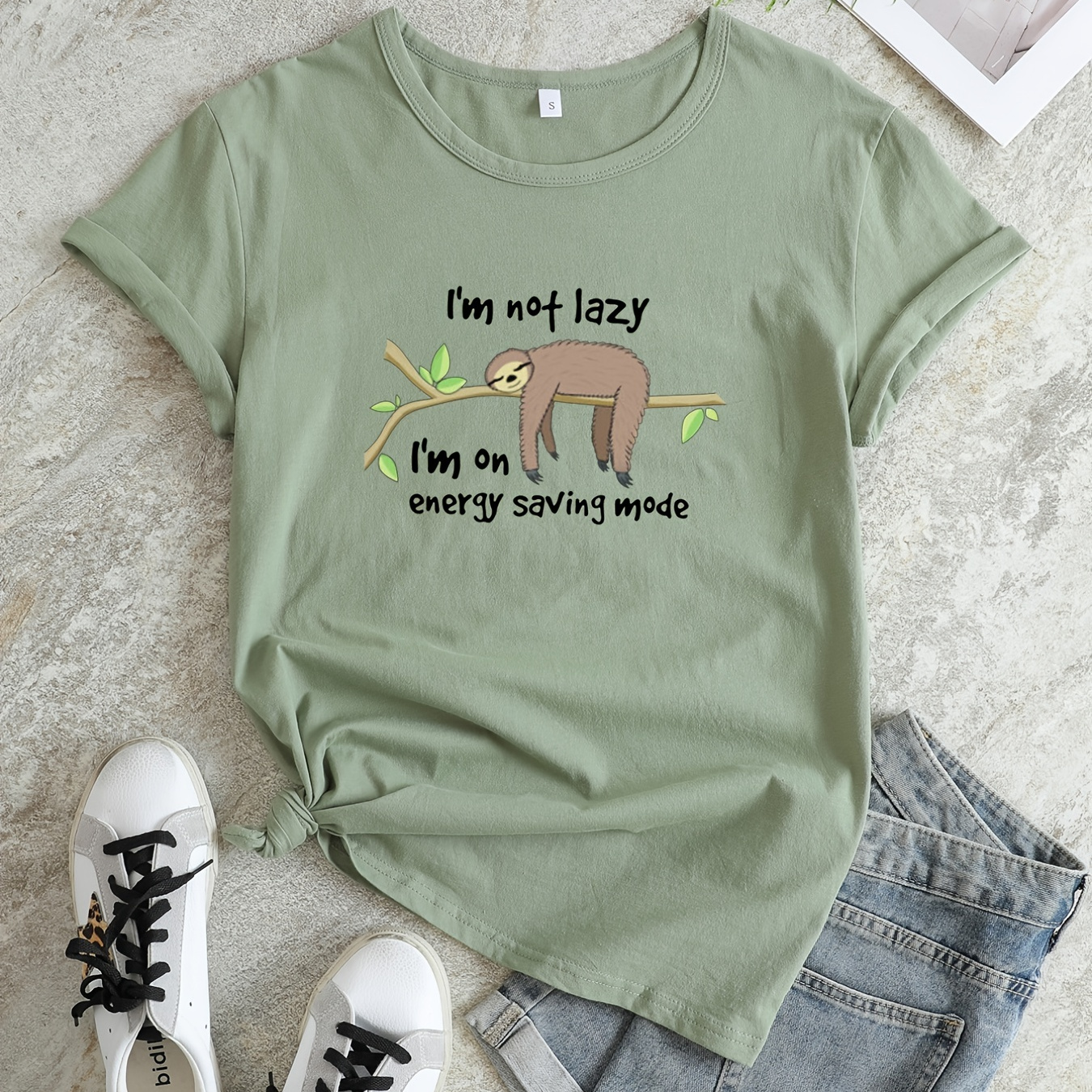 

I'm Not Lazy Print Crew Neck T-shirt, Casual Loose Short Sleeve Fashion Summer T-shirts Tops, Women's Clothing