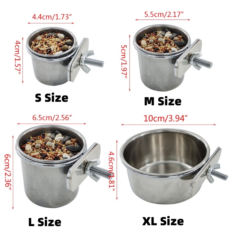 Stainless Steel Bird Feeding Cups With Clamp Holder - Perfect For Parrot Food And Water