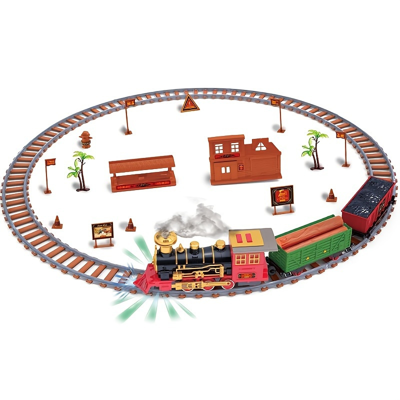 Conjunto de Trem Elétrico para Crianças Conjunto de Brinquedos de Trem  Movido a Bateria Fumaça Luzes E Som Incluem 4 Carros E 18 Faixas Conjunto  de Trem de Brinquedo Clássico